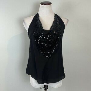 NWT Nanette Lepore Black Sequin Halter Blouse Evening Clubwear $295 Size 2